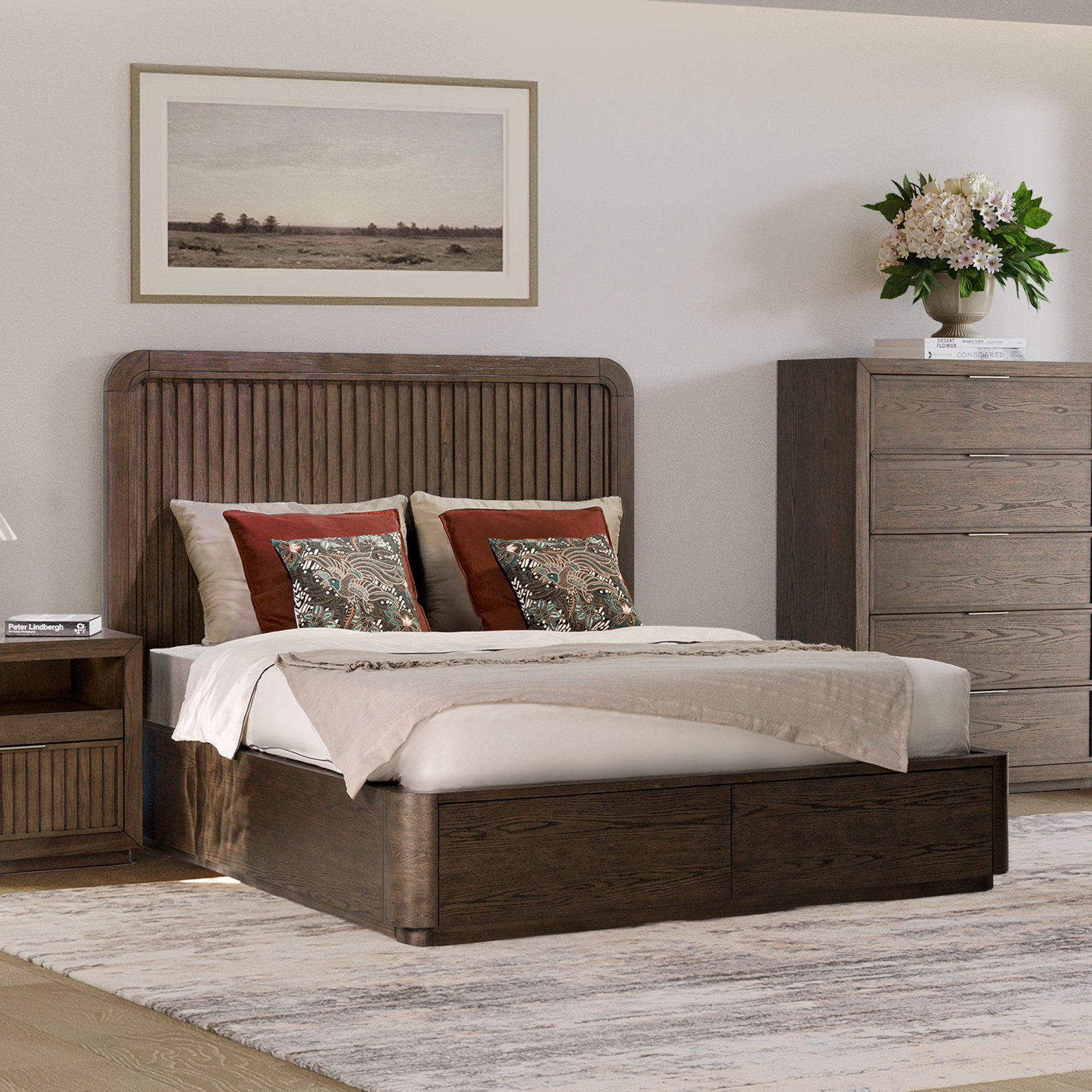Greer Storage Oak Bed, King, Yes