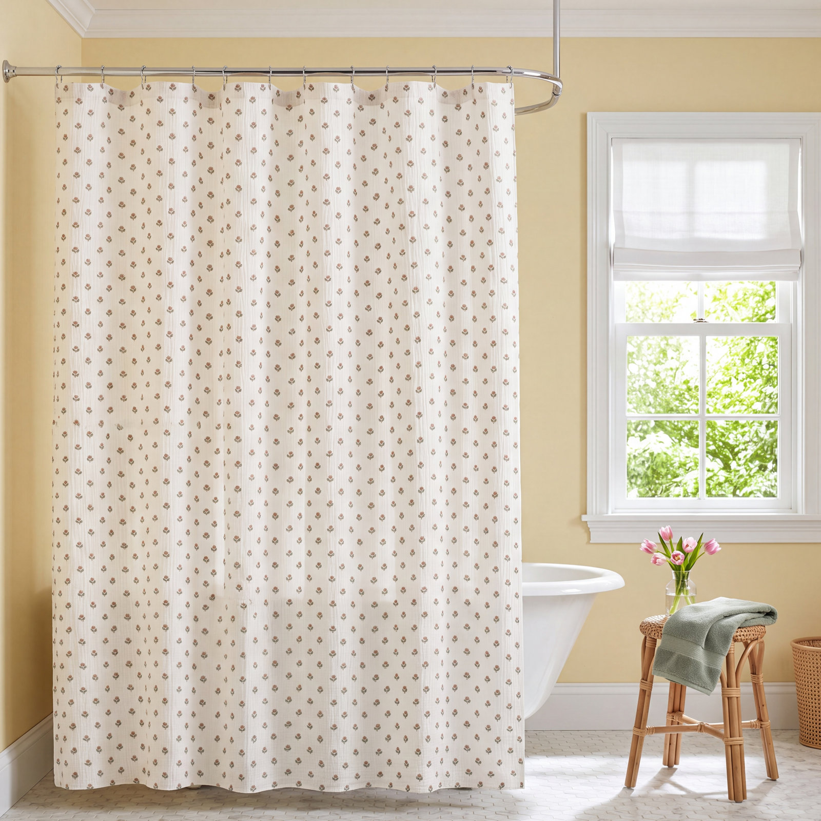 Peri Home Block Print Gauze Shower Curtain