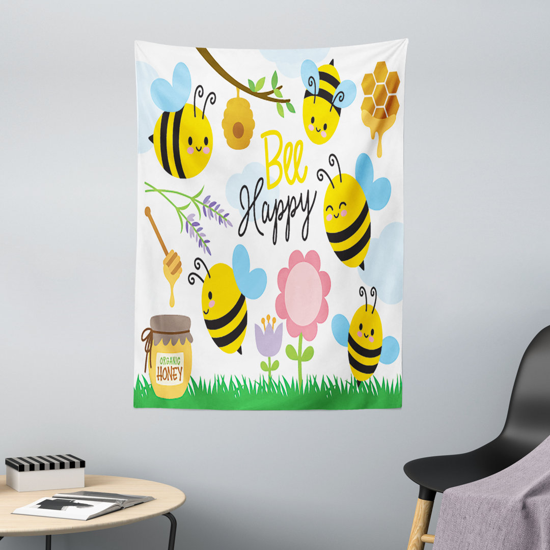 Wandteppich, Bee Happy Spring Garden, Honey Bee, Mehrfarbig