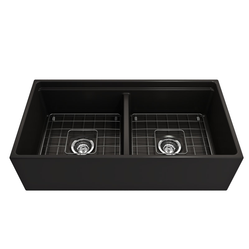 Contempo 36'' L Double Basin Kitchen Sink, Matte Black