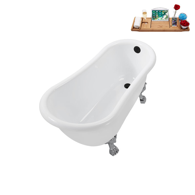 53.1'' x 25.6'' Soaking Acrylic Bathtub, Polished Chrome, Matte Black