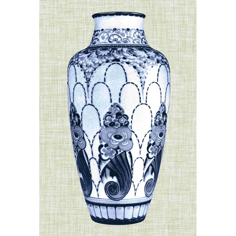 " Blue And White Vase I ", 36" H x 24" W, Silver Single Framed, No