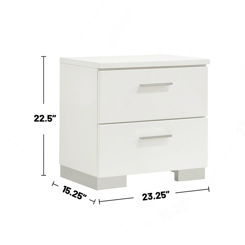 Table de chevet 2 tiroirs au fini blanc ultrabrillant