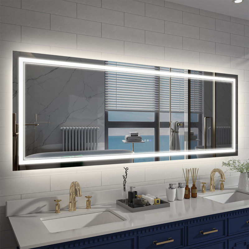 Miroir de salle de bain à DEL à intensité variable avec fonction de désembuage, Rectangle, 32 po x 84 po
