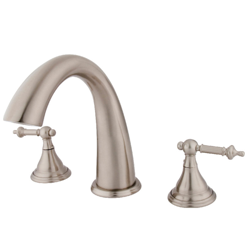 Kingston Brass Royale Two-Handle 3-Hole Deck Mount Roman Tub Faucet, Brushed Nickel