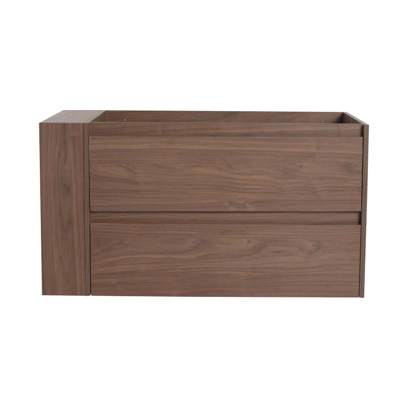 Meuble-lavabo mural 36 po, 2 tiroirs à fermeture douce, rangement latéral ouvert avec tablette réglable , Chêne brun
