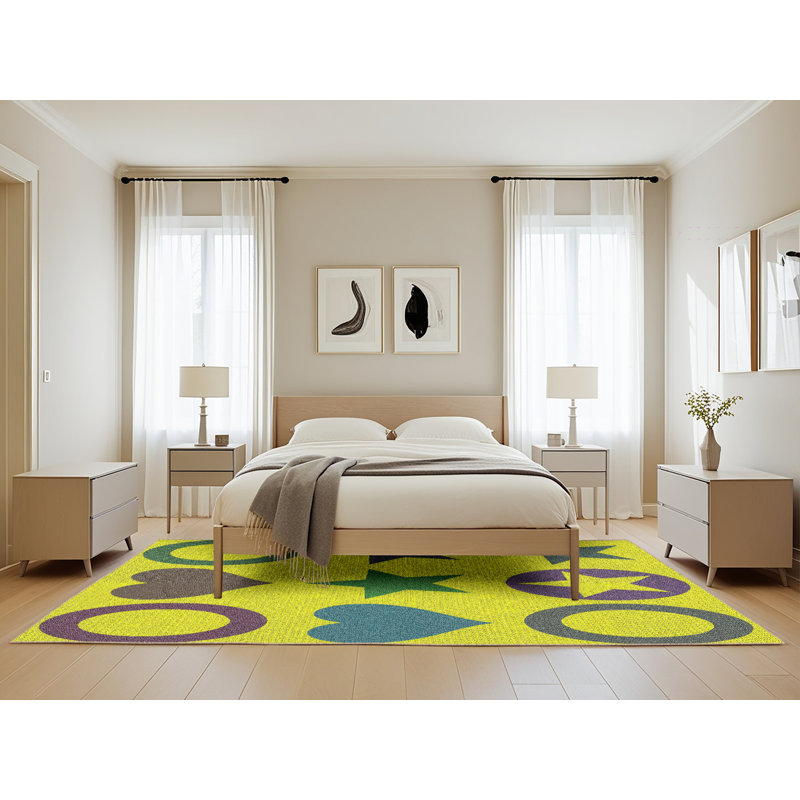 Tapis vert/jaune à motifs Pointsettia, Rectangle 5 pi x 8 pi