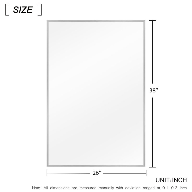 Metal Flat Wall Mirror, 38" x 26", Sliver