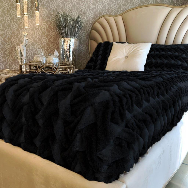 Loufie Polyester Faux Fur Coverlet, Queen Coverlet, Silver/Mocha