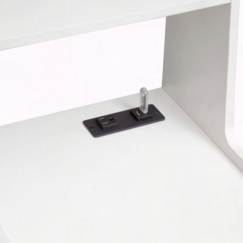 Table de chevet intelligente avec station de charge et veilleuse à commande vocale, Blanc
