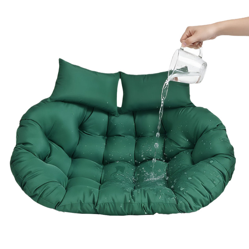 59" X 39" Double Hanging Egg Chair Cushion, 6.3 Inch Thick Waterproof Seat Pad With Pillows For Patio & Garden, Dark Green