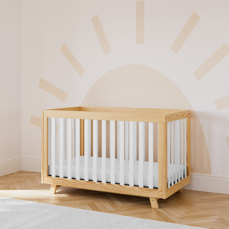 Lit de bébé convertible 3-en-1 Beckett, Naturel / Blanc, Lit à barreaux