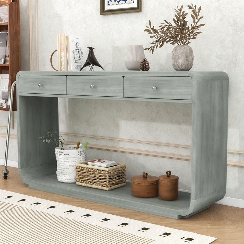 Console polyvalente avec tablette inférieure, tiroirs et pieds courbés, Blue
