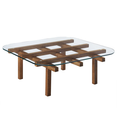 Isby 35 Inch Tempered Glass Coffee Table In Oak