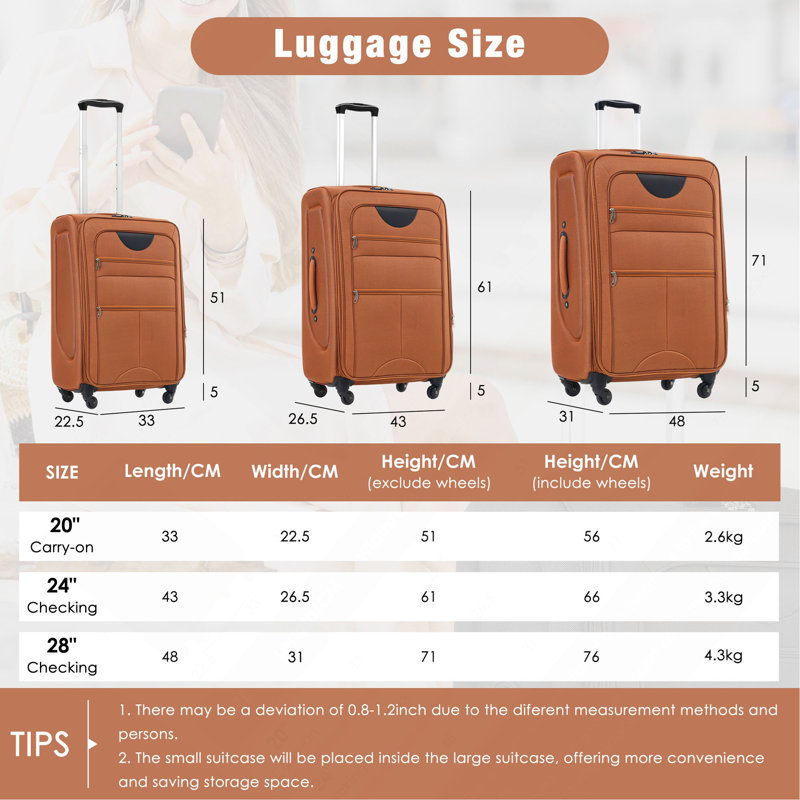 Ensemble de valise extensible Softside L bag 3 pièces avec sac de voyage