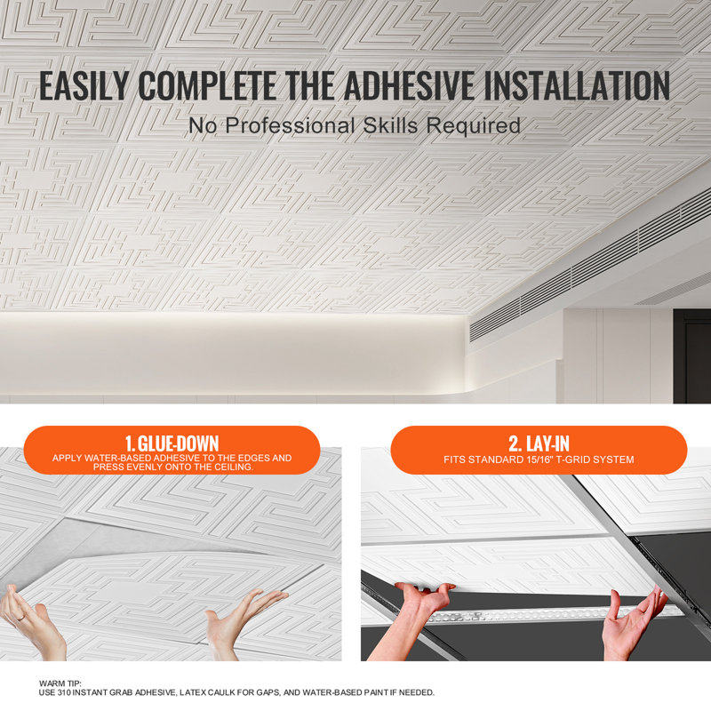 White 24x24 PVC 3D Textured Drop Ceiling Tiles, 12-Pack