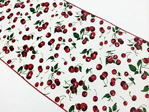 Cherries Allover Print Table Runner, White, 72" Rectangle