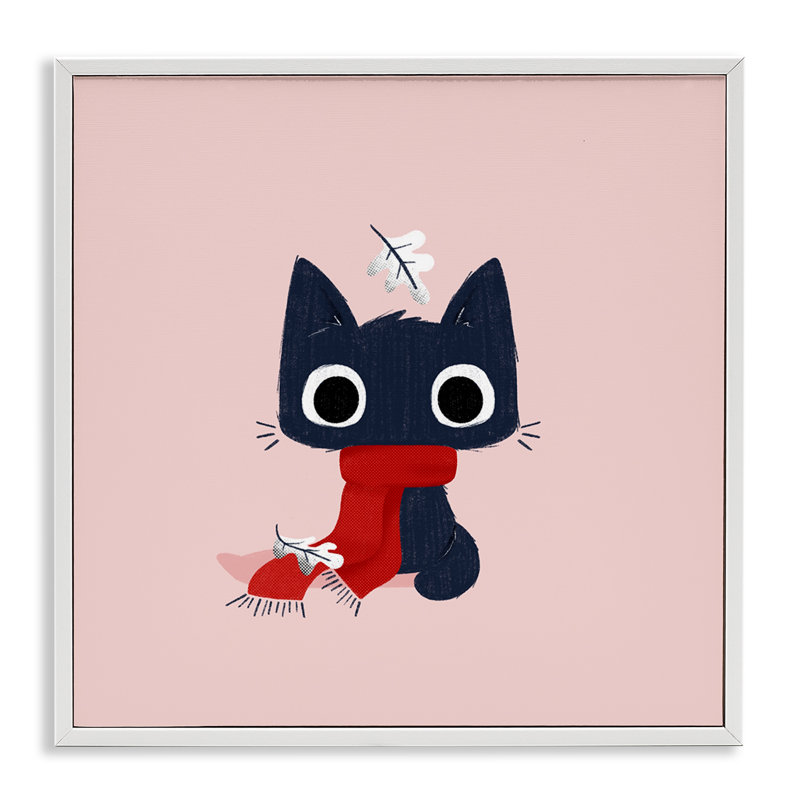 Petit chaton en écharpe, estampe numérique, design par Sarah Hickman, H 17 po x l 17 po, Giclée encadrée blanc bord de mer