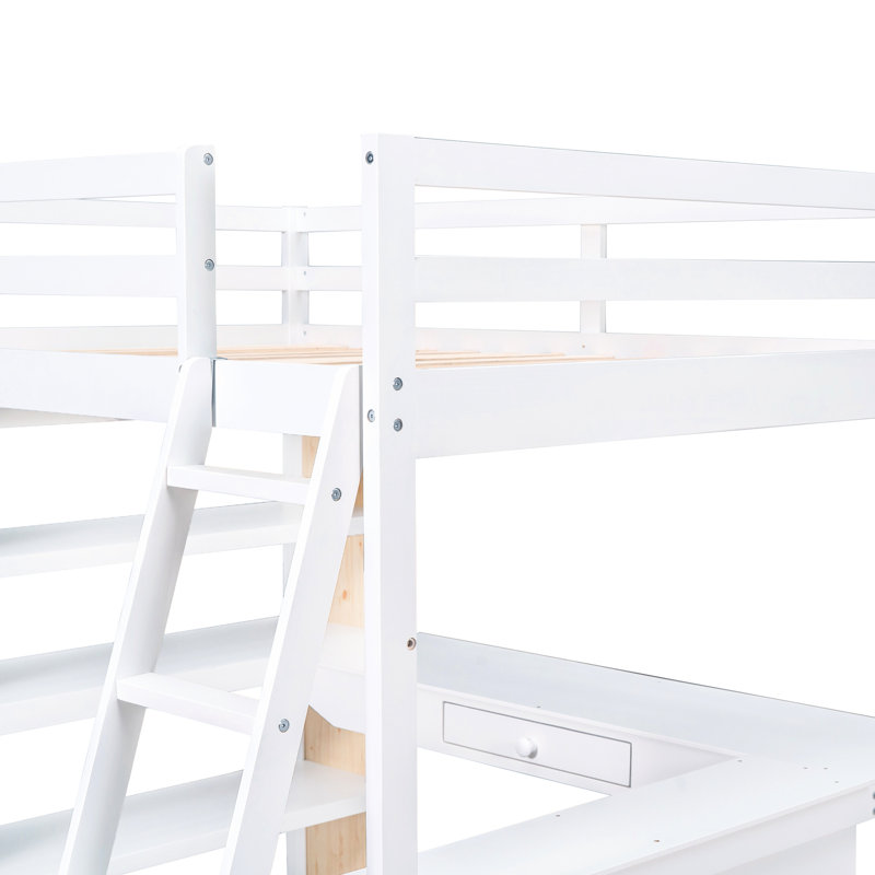 Lit mezzanine blanc avec tablettes, bureau - matériaux utilisés