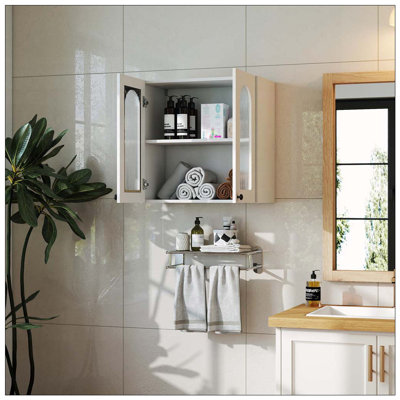 Armoire murale avec porte en verre arquée et tablettes réglables