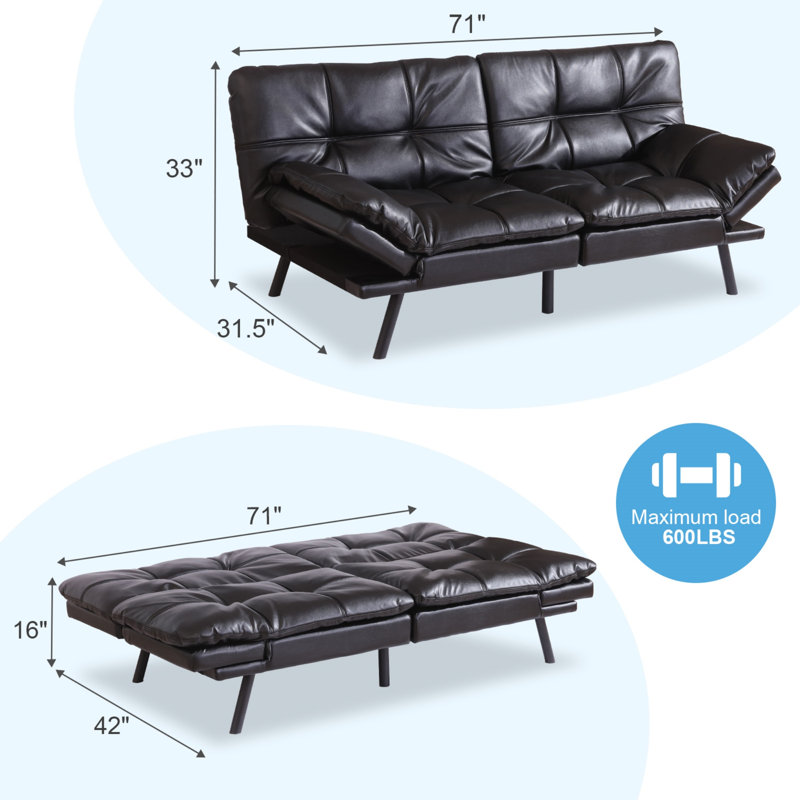 71'' Convertible Sleeper Sofa Folding Loveseat With Adjustable Arms And Backs For Apartments & Office & Living Room, Black