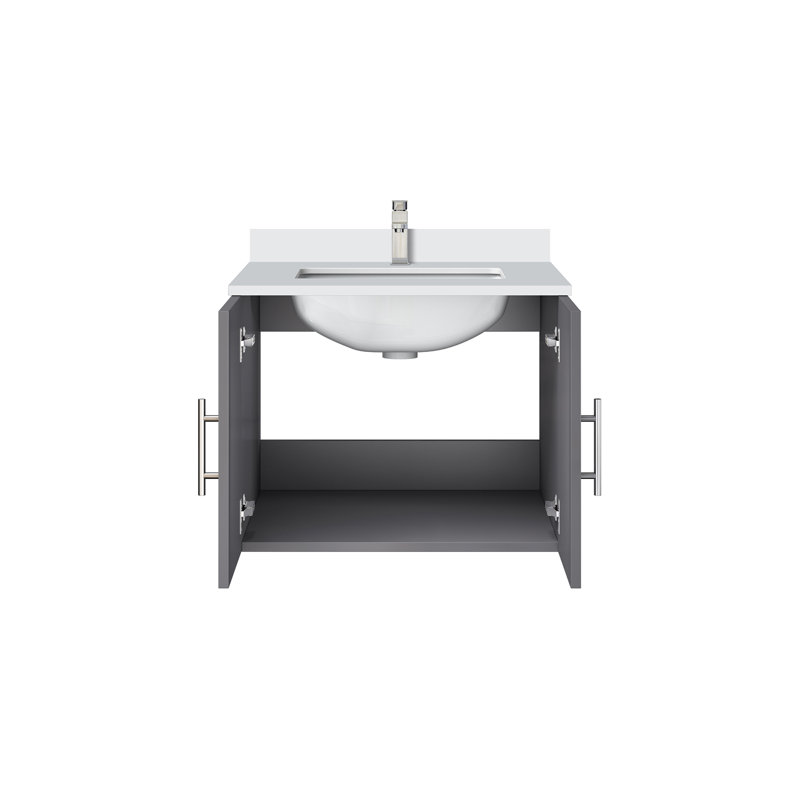 Single Bathroom Vanity with Top, White Quartz