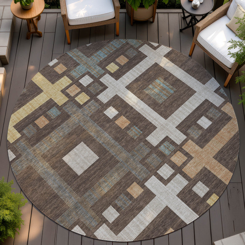 Machine Washable Indoor/Outdoor Chantille ACN2708 Geometric Rug, Chocolate, 8' Round