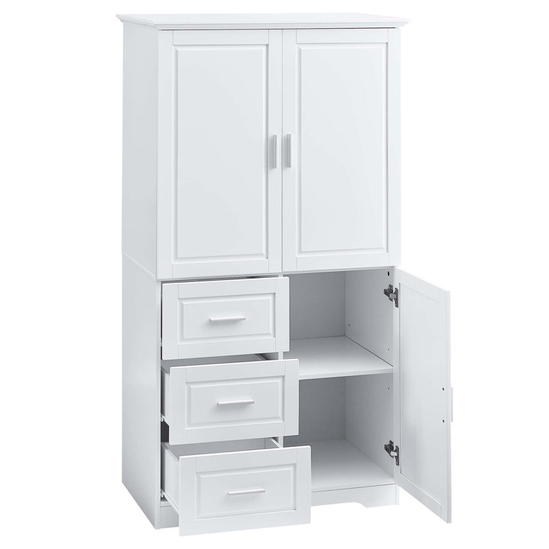 Figueredo Elegant Storage Cabinet - Spacious Bathroom Storage with Doors and Three Drawers - Upgrade Your Space Today, White