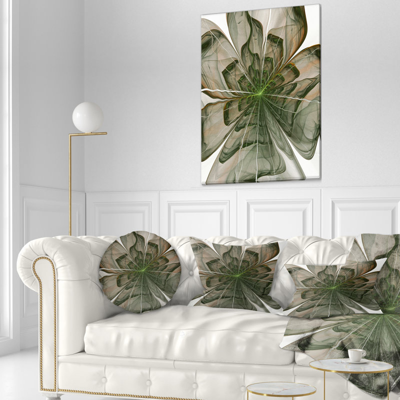 Symmetrical Green Fractal Flower - Floral Printed Throw Pillow
