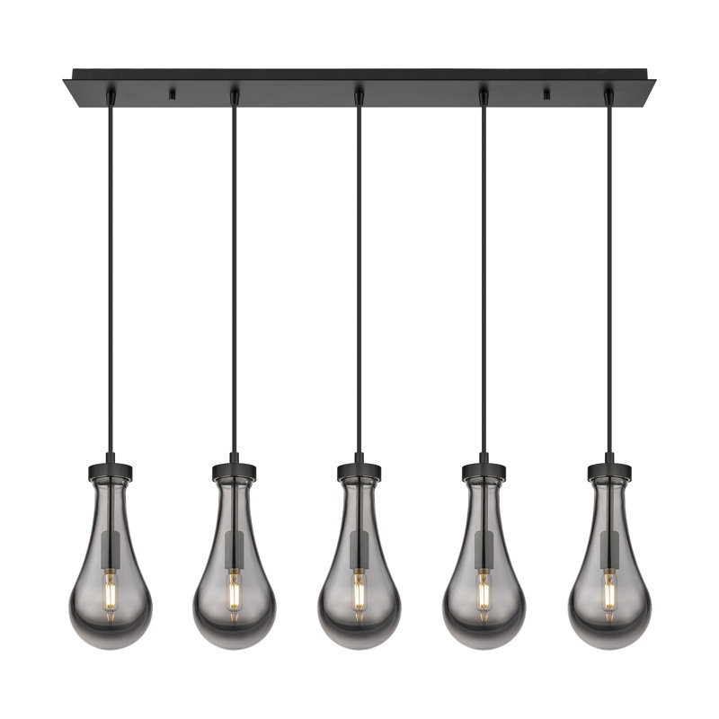 Luminaire suspendu pour îlot de cuisine à 5 lumières Resch, Gris fumée clair, Noir mat