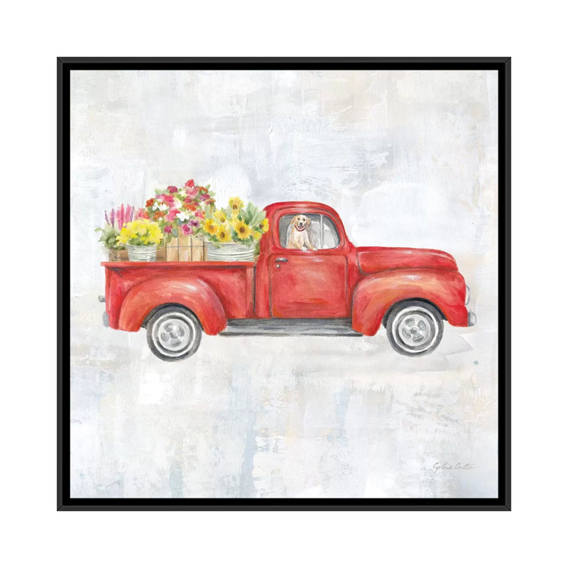 Camion rouge rétro par Cynthia Coulter, impression, H 12 po x l 12 po x P 1,5 po, Toile avec cadre noir