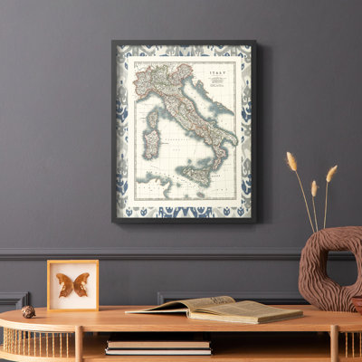 Carte encadrée de l'Italie, reproduction encadrée - bois massif