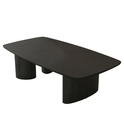51.2" Black MDF Coffee Table with Ash Veneer Finish for Living Room, Farmhouse Rustic Style