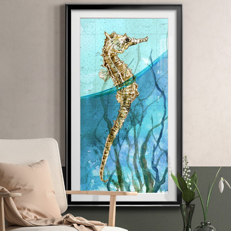 Atlantic Seahorse - peinture encadrée, Noir, H 10,5 po x l 18,5 po x P 1,5 po