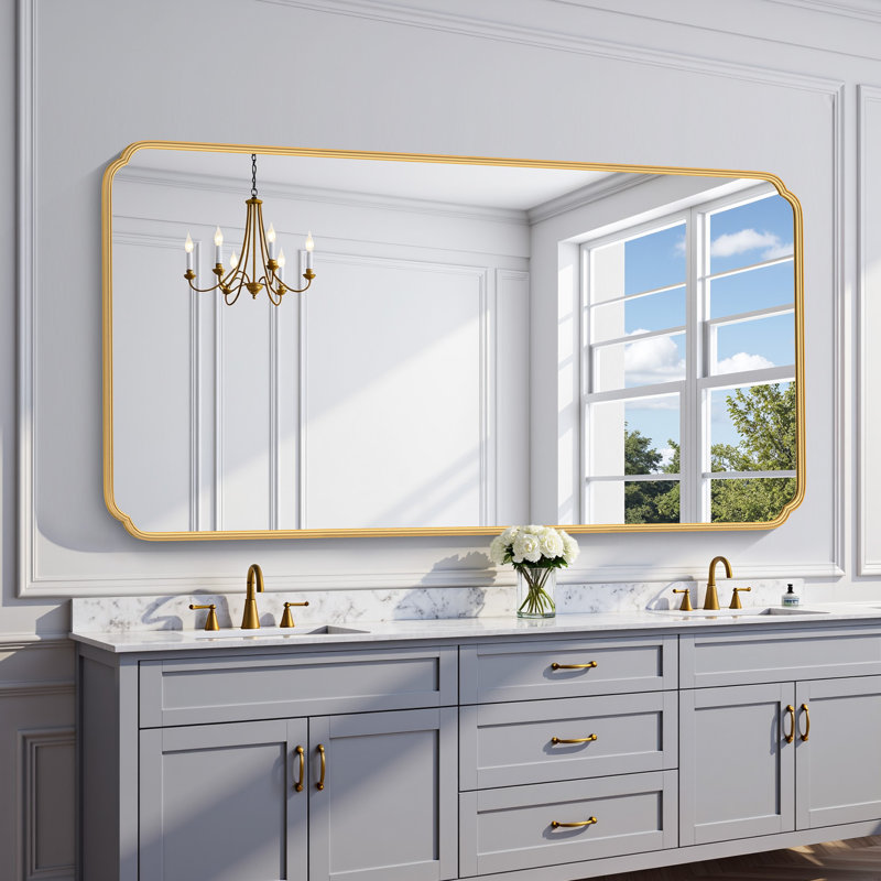 Marleth Modern Rectangular Bathroom Vanity Mirrors Mounted Wall Mirror High-Strength Tempered Glass, Gold, 48" x 36"