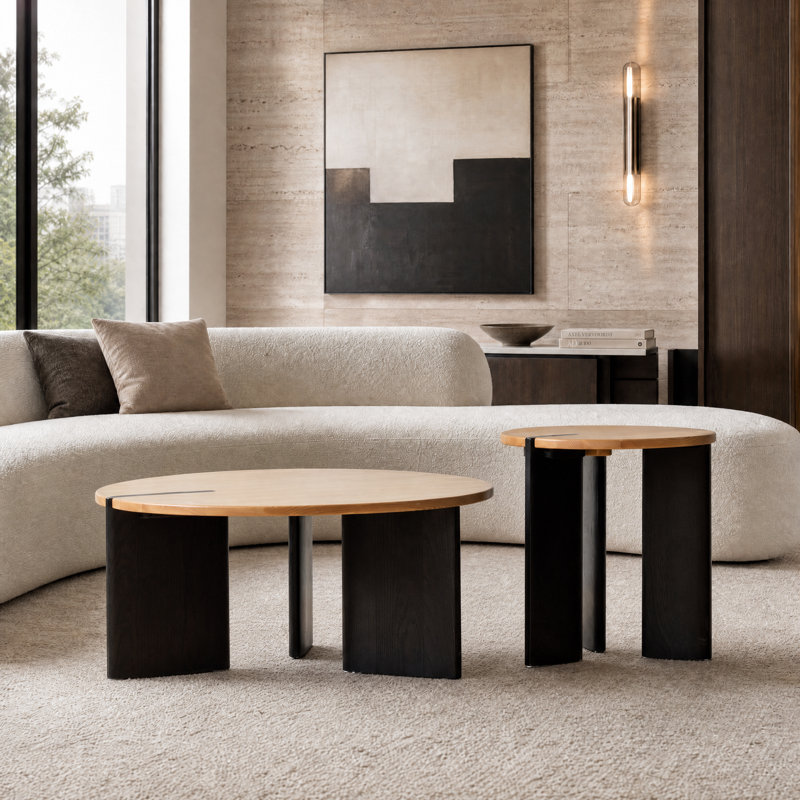 Ensemble de 2 tables basses rondes en chêne massif 31,5 po, ensemble de tables basses