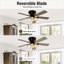 Ventilateur de plafond 52 pouces à 5 pales de style ferme avec pales réversibles deux tons, ensemble d'éclairage et télécommande