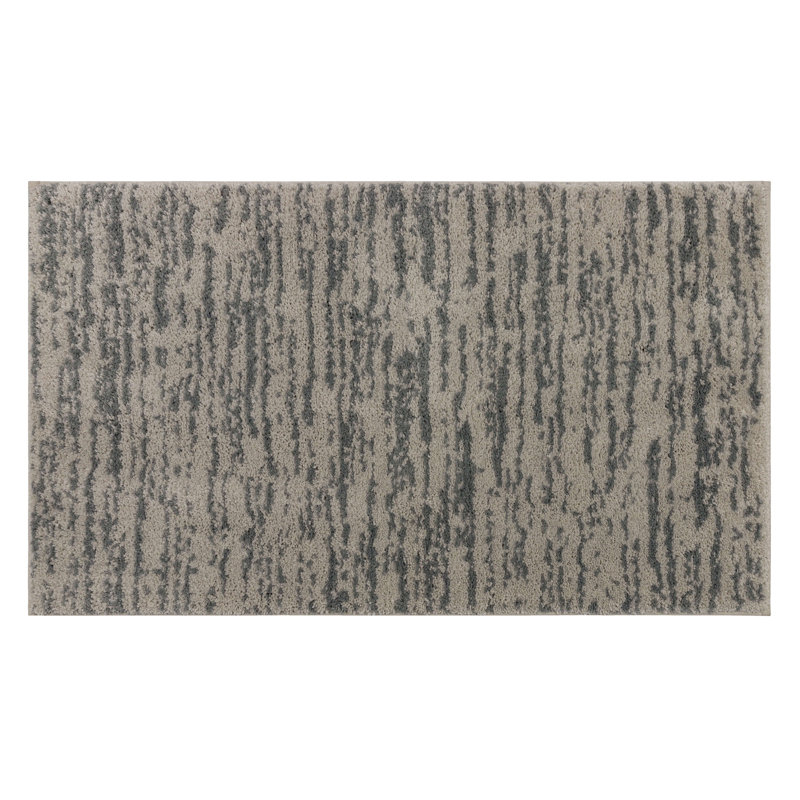Striped Polyester Machine Washable Knitted Bath Mat, Pewter/Flint, 17" W x 24" L