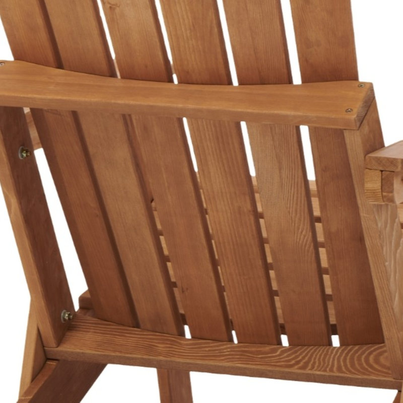 Chaise Adirondack classique de style côtier en bois de pruche massif avec cadre pliable, Six lattes, Marron clair