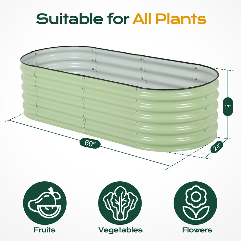 Adker 5 ft x 2 ft Metal Raised Garden Bed, Green