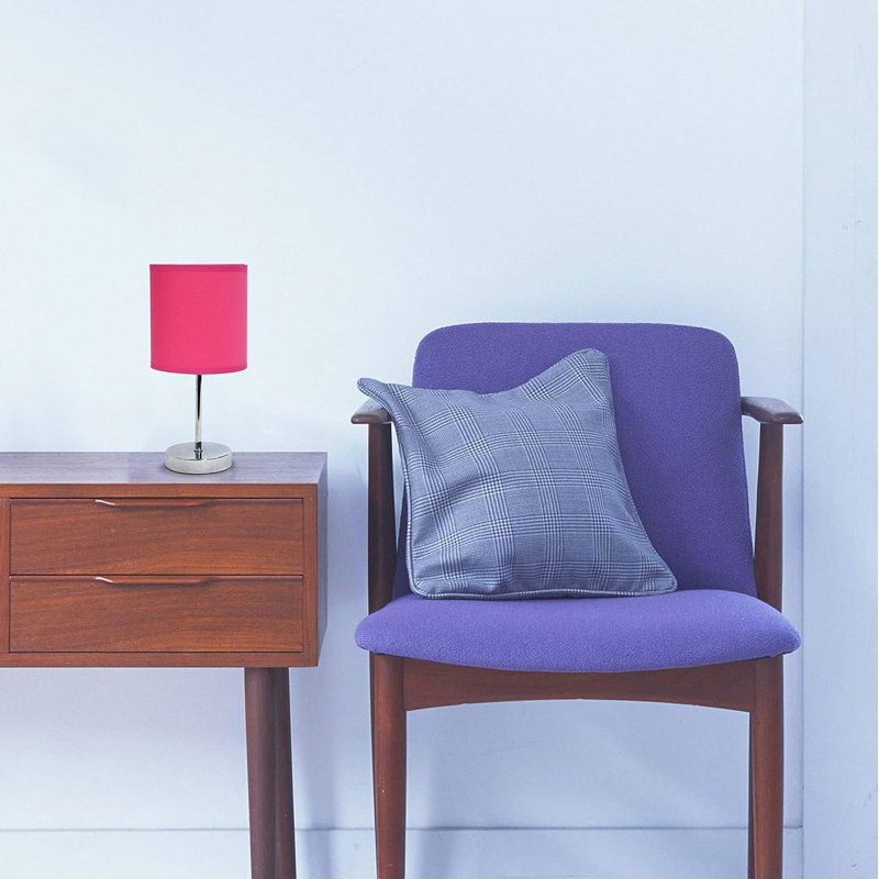  Mini lampe de table chromée avec abat-jour en tissu rose vif pour le bureau de la chambre à coucher, Rose