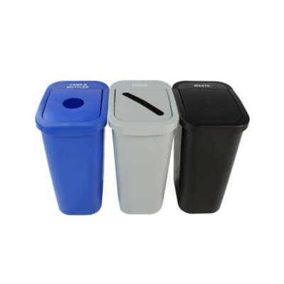 Sturdy Essentials City Box 7 Gallon Triple Bin Trash Can And Reyclcing Bin With Lid For Residential, Business, And Commercial Recycling - Nyc Compliant (triple Cans Paper Waste)