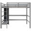 Lit mezzanine pleine grandeur gris avec bureau de fabrication de savon sous le lit et tablettes multifonctionnelles, lignes épurées, style moderne rustique en terre cuite Complement Home, garde-corps hauts