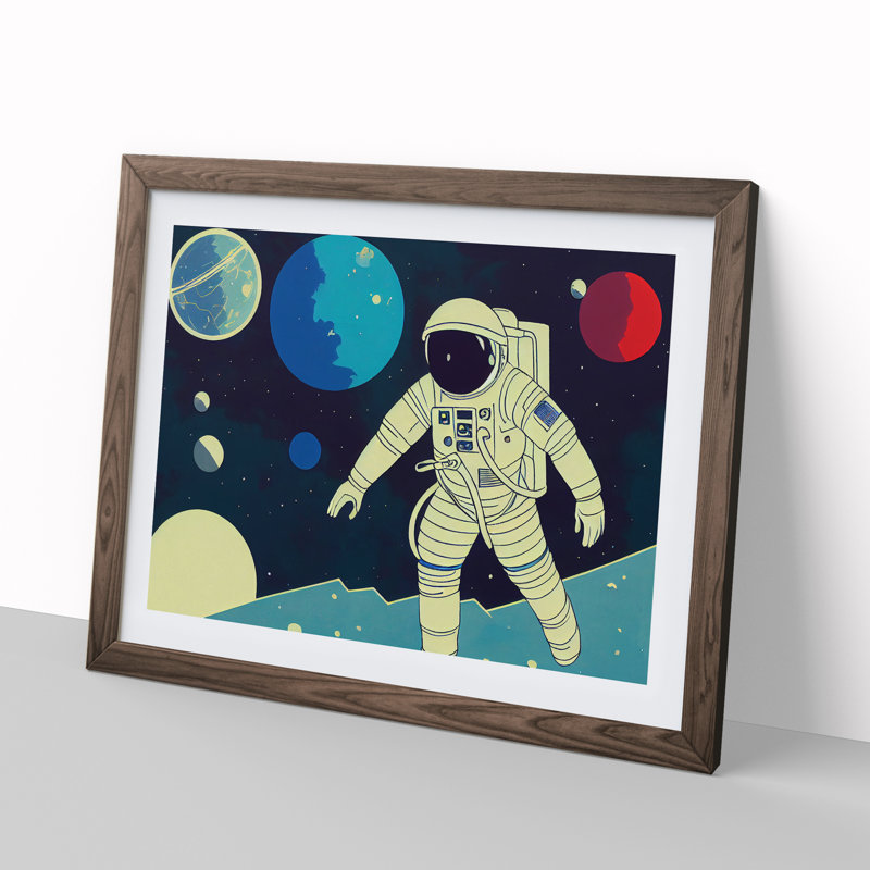 Retro Astronaut Vol.3 - Single Picture Frame Painting, 46cm H x 64cm W x 2cm D, Walnut Framed