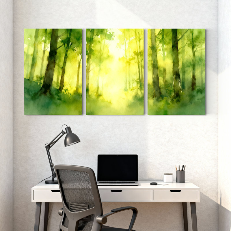 «Winter forest forest trees nature», ensemble de 3 reproductions d'art sur toile, H 24 po x l 48 po