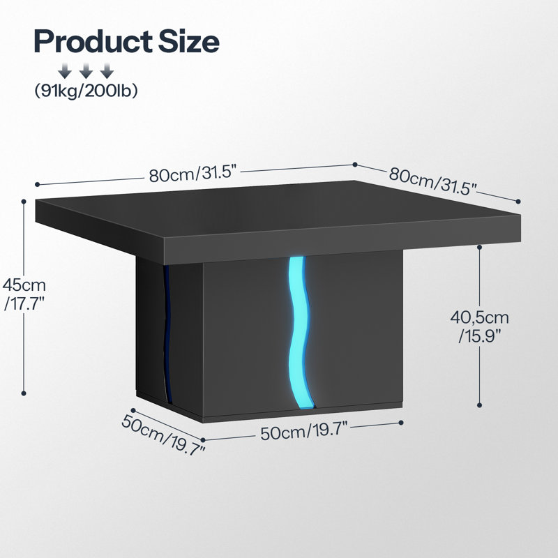 31.5'' Square Coffee Table,High Gloss Minimalist Design with LED Lights ,Living Room Table