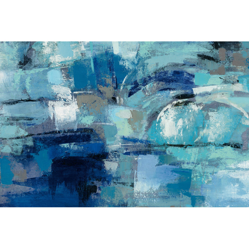 «Blue Ultramarine Waves», peinture sur toile tendue, H 8 po x l 12 po