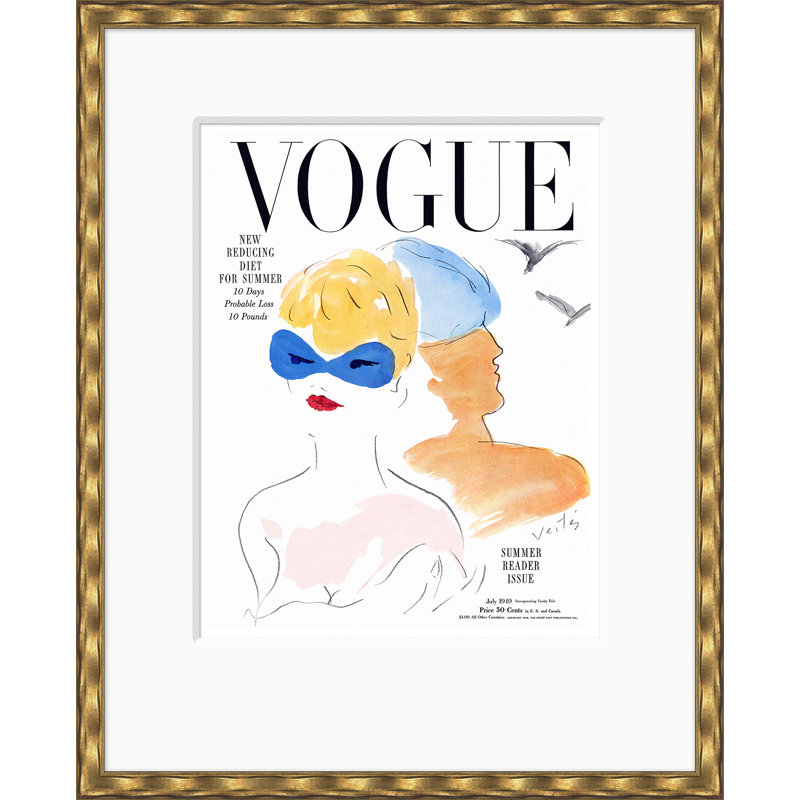 Vogue Cover, Summer Reader Illustration, Marcel Vertes, July 1, 1949 Print by Marcel Vertes, Gold