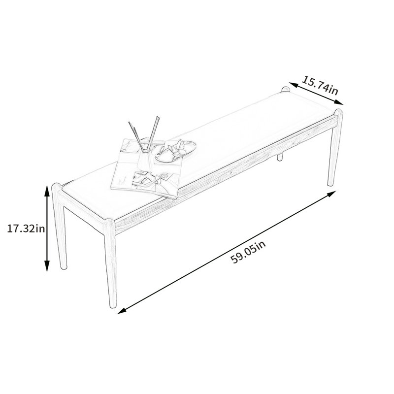 Banc rembourré Naija, Beige, H 17,32 po x l 59,05 po x P 15,74 po