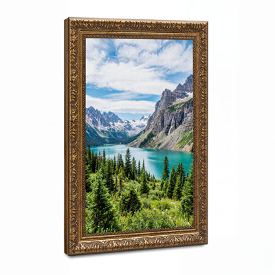 «Turquoise Lake and Pine Trees with Mountain Waterfall», art mural